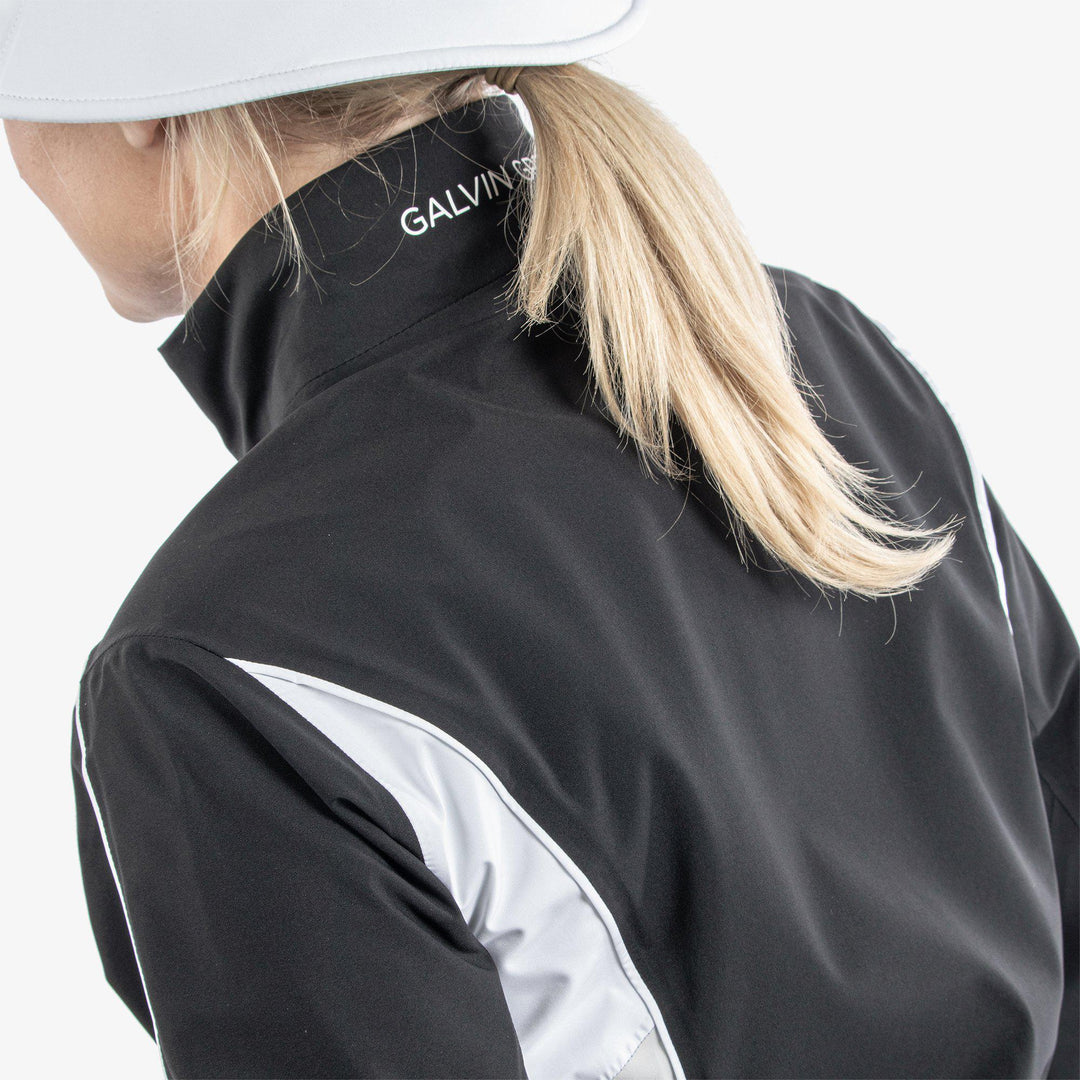 Ally is a Waterproof golf jacket for Women in the color Black/Cool Grey/White(9)