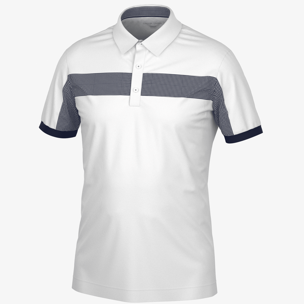 Mills is a Breathable short sleeve golf shirt for Men in the color White/Navy(0)