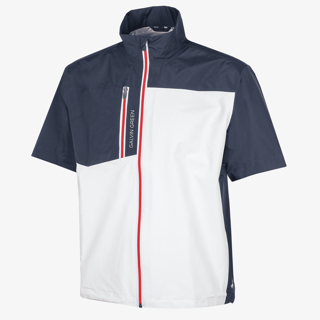 Axl is a Waterproof short sleeve golf jacket for Men in the color White/Navy/Red(0)