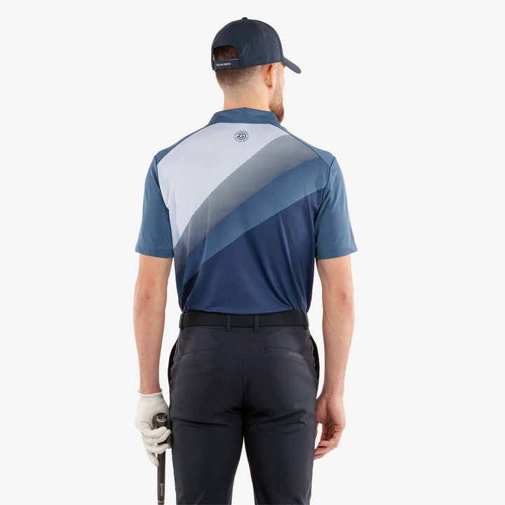 Macoy is a Breathable short sleeve golf shirt for Men in the color Navy/Alaskan Blue(5)