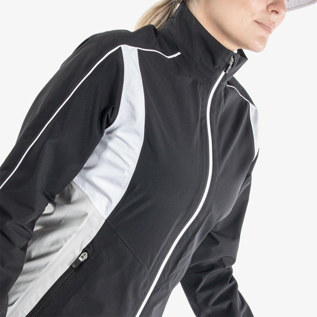 Ally is a Waterproof golf jacket for Women in the color Black/Cool Grey/White(5)