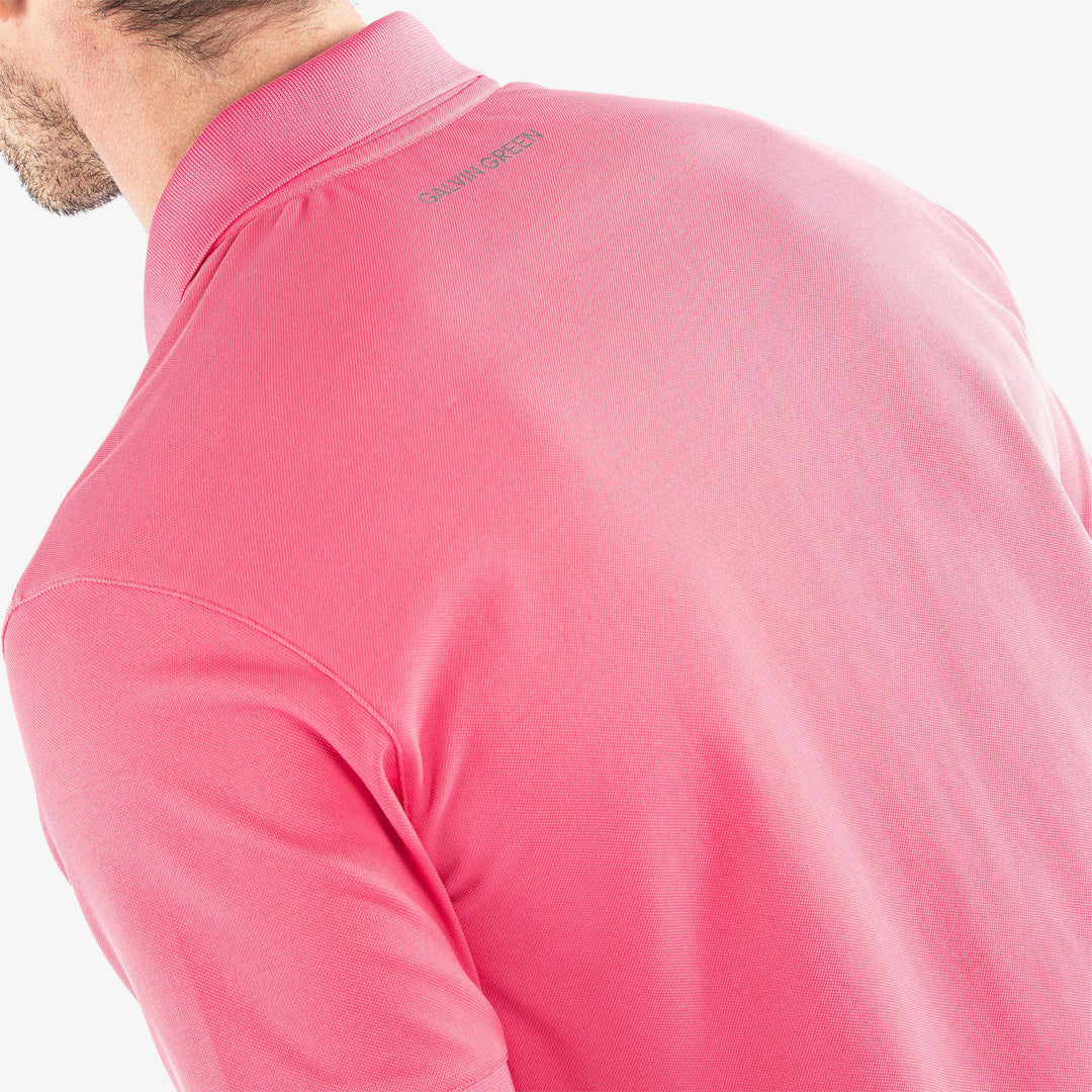 Maximilian is a Breathable short sleeve golf shirt for Men in the color Camelia Rose(4)