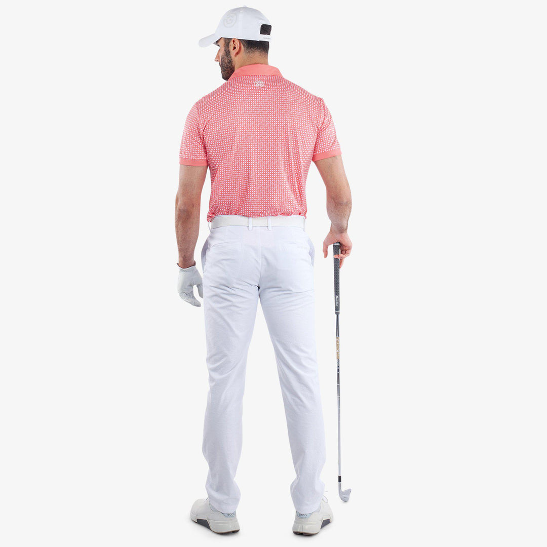 Melvin is a Breathable short sleeve golf shirt for Men in the color Coral/White (6)