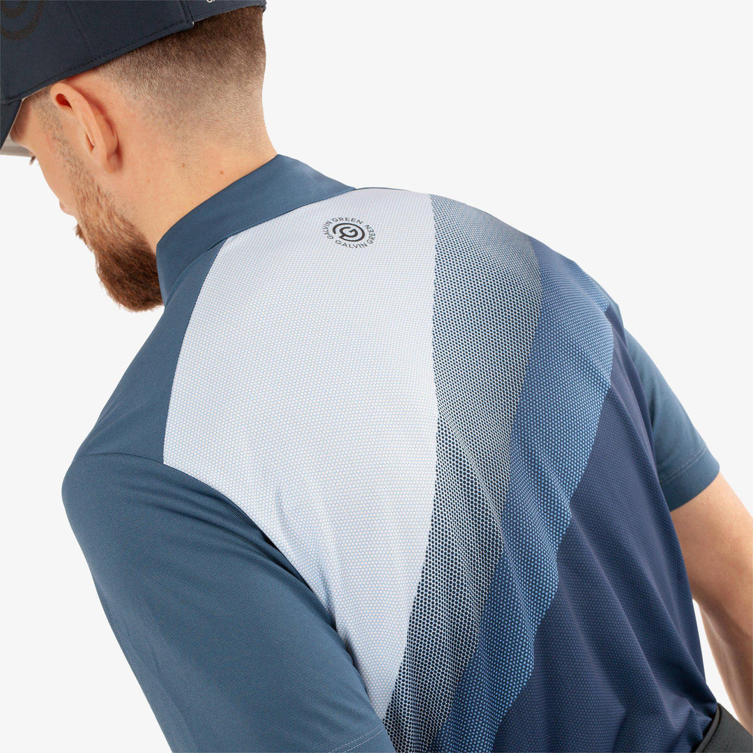 Macoy is a Breathable short sleeve golf shirt for Men in the color Navy/Alaskan Blue(6)