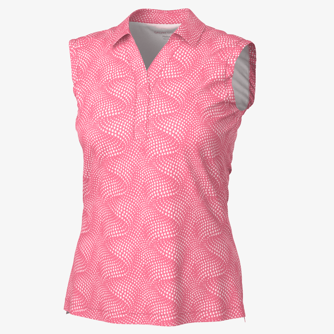 Minnie is a BREATHABLE SLEEVELESS GOLF SHIRT for Women in the color Camelia Rose/White(0)