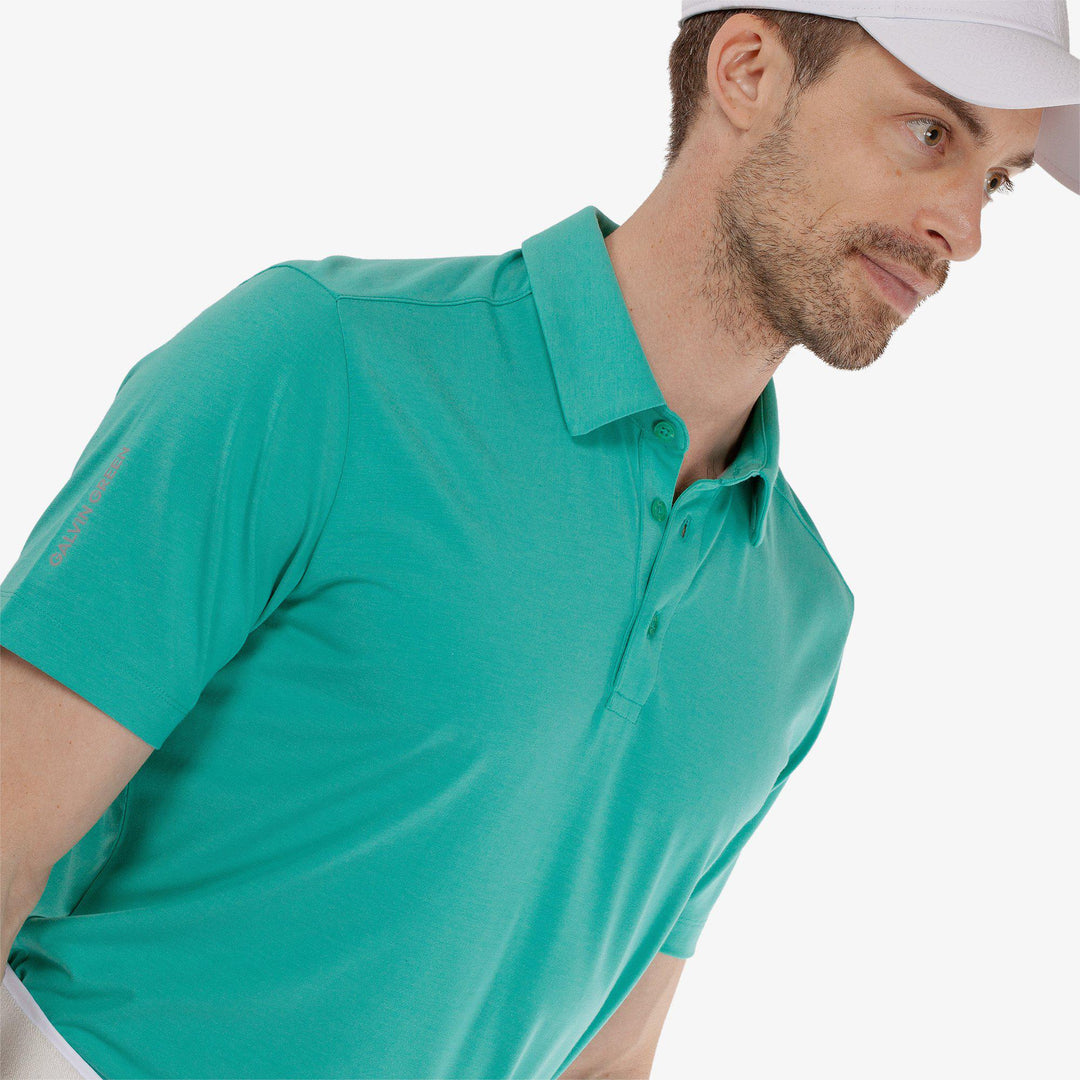 Marcelo is a Breathable short sleeve golf shirt for Men in the color Atlantis Green(2)