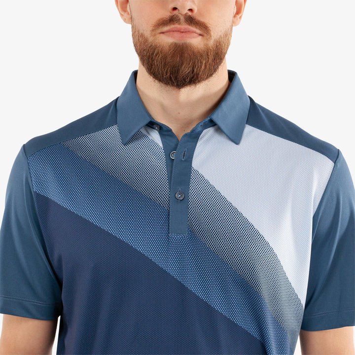 Macoy is a Breathable short sleeve golf shirt for Men in the color Navy/Alaskan Blue(3)