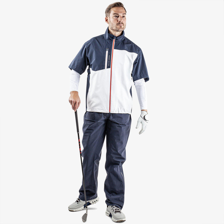 Axl is a Waterproof short sleeve golf jacket for Men in the color White/Navy/Orange(2)