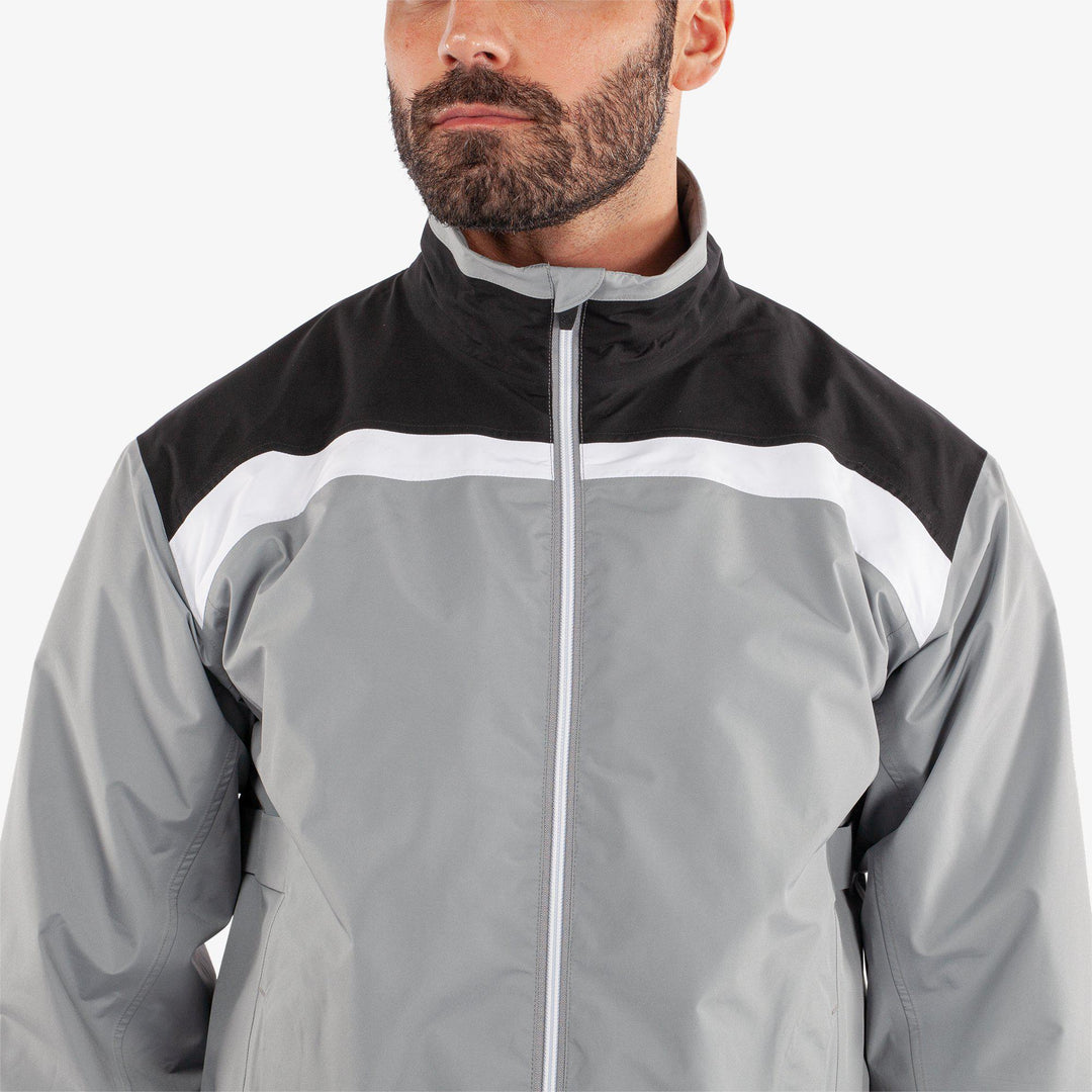 Anton is a Waterproof golf jacket for Men in the color Sharkskin/Black(4)