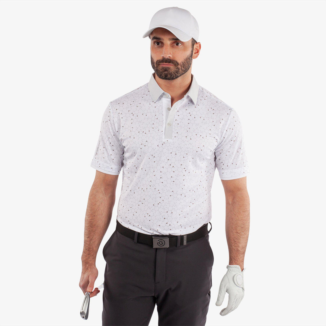 Mannix is a Breathable short sleeve golf shirt for Men in the color White/Cool Grey(1)