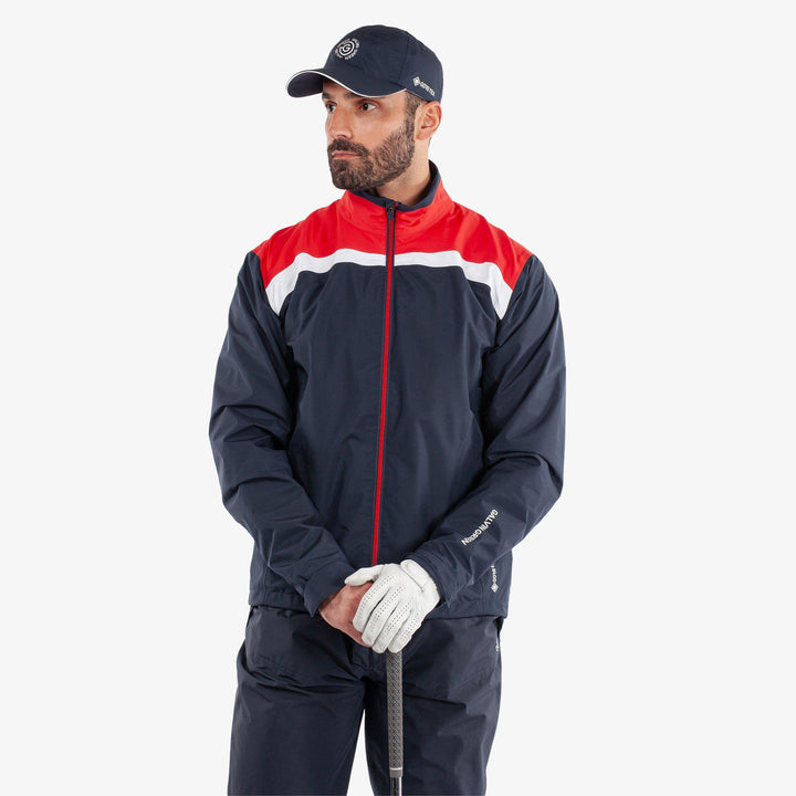 Anton is a Waterproof golf jacket for Men in the color Navy/Red(1)