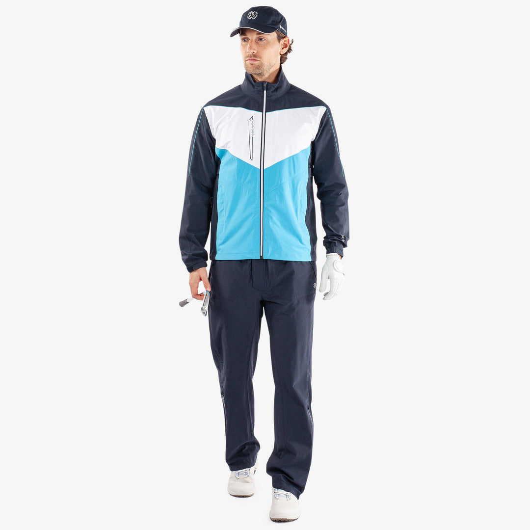 Armstrong is a Waterproof golf jacket for Men in the color Navy/Aqua/White(2)