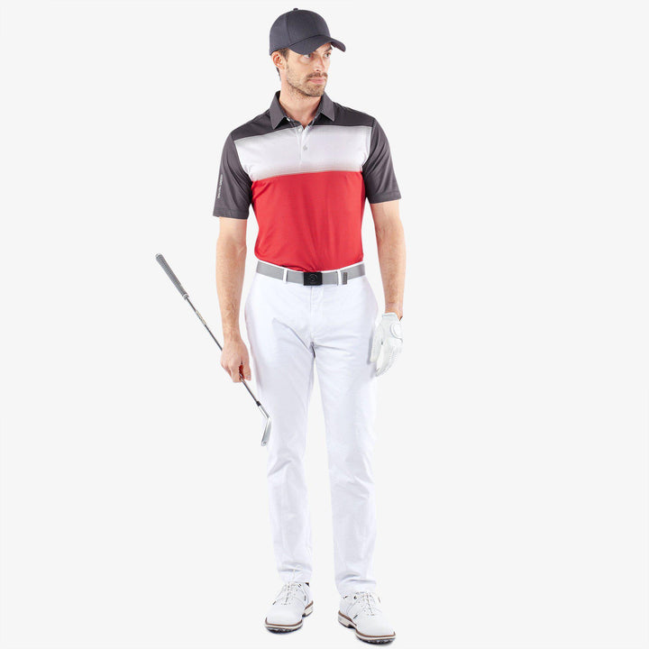 Mirca is a Breathable short sleeve golf shirt for Men in the color Red/White/Black(2)