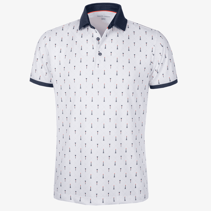 Manolo is a Breathable short sleeve golf shirt for Men in the color White/Navy/Orange(0)