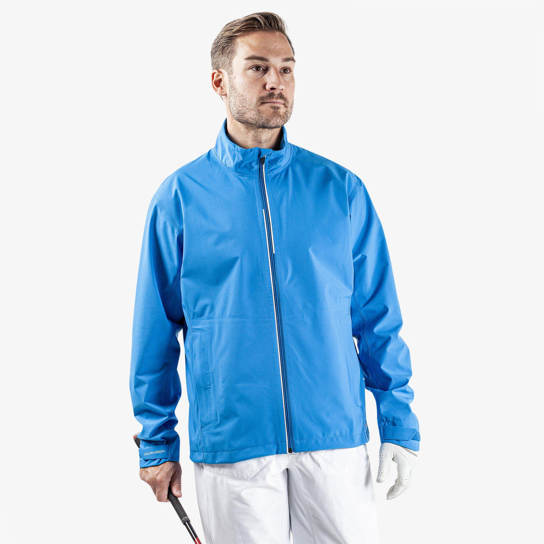 Arvin is a Waterproof golf jacket for Men in the color Blue/White(1)