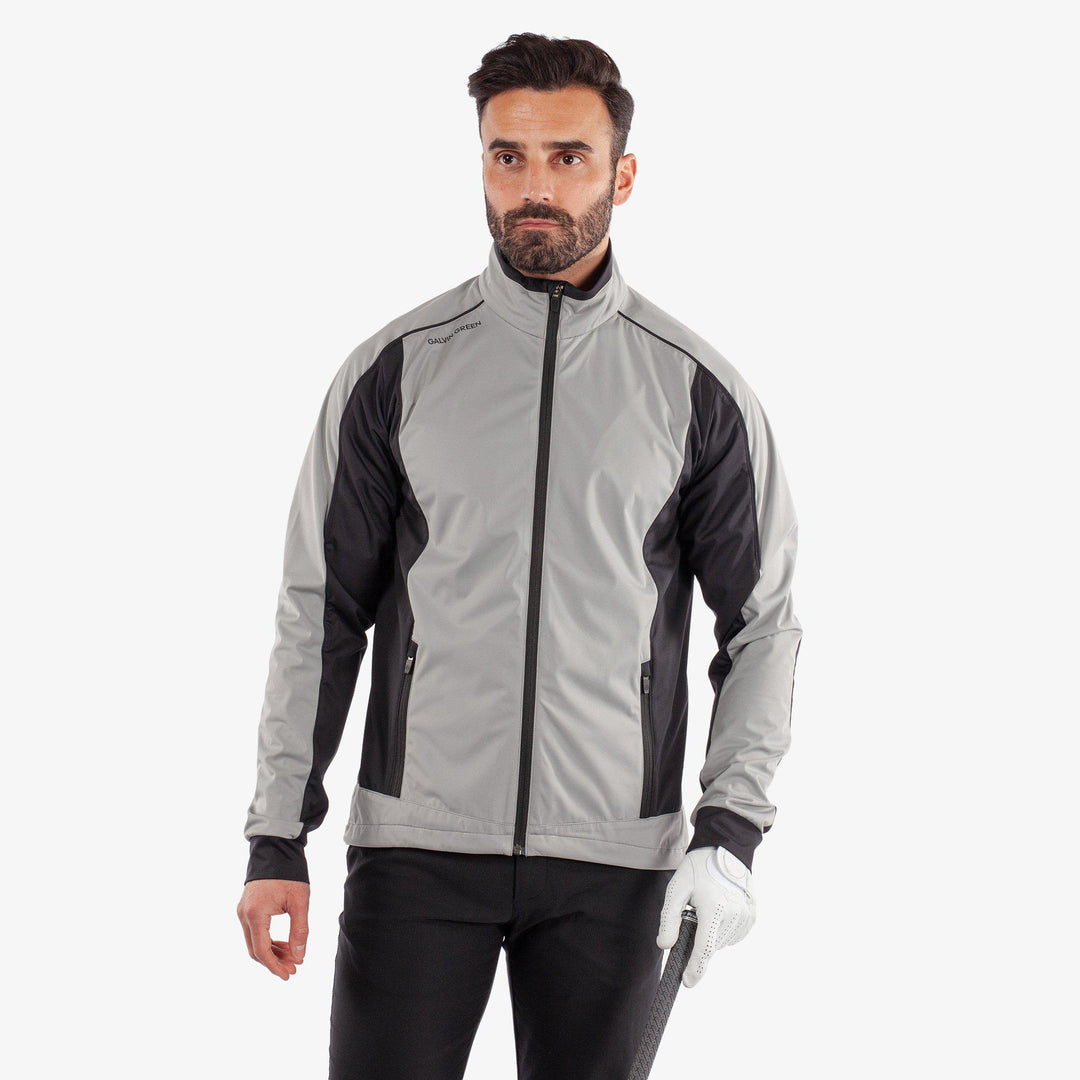 Lyndon is a Windproof and water repellent golf jacket for Men in the color Sharkskin/Black(1)