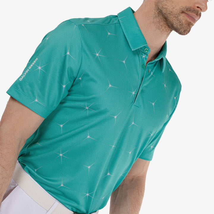 Milo is a Breathable short sleeve golf shirt for Men in the color Atlantis Green(3)