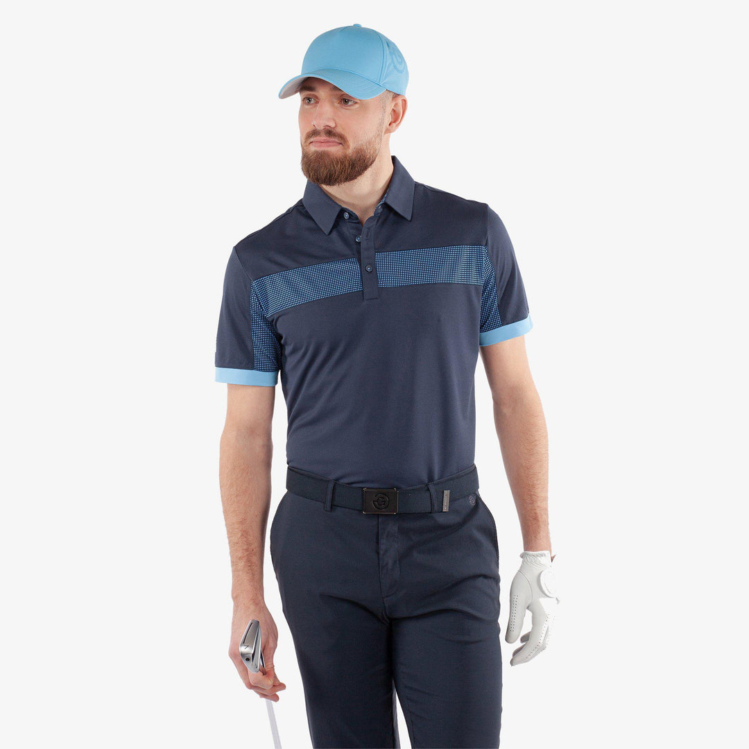 Mills is a Breathable short sleeve golf shirt for Men in the color Navy/Alaskan Blue(1)