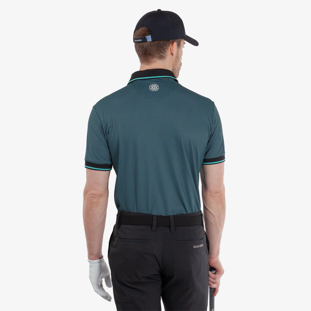 Miller is a Breathable short sleeve golf shirt for Men in the color Black/Atlantis Green(5)