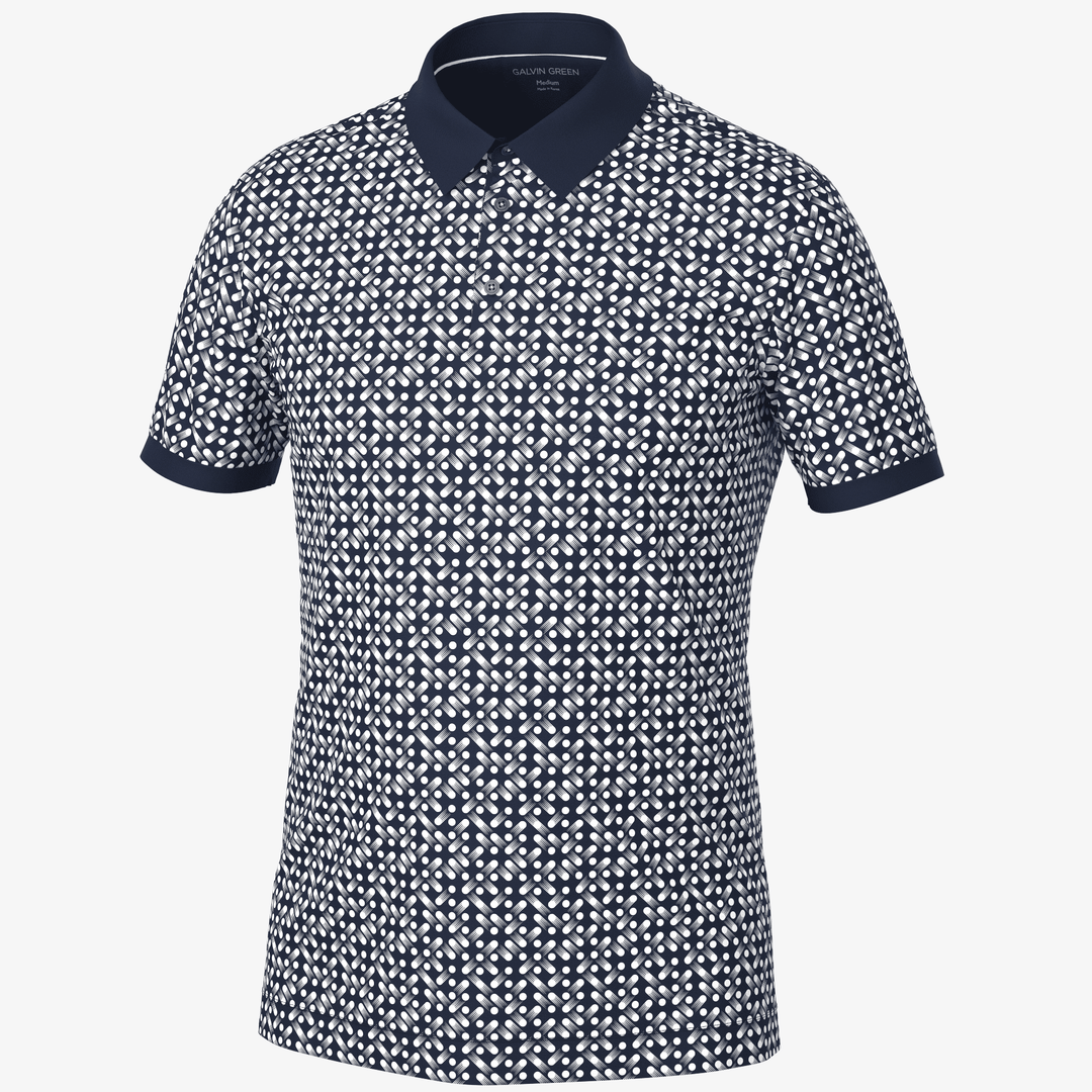 Melvin is a Breathable short sleeve golf shirt for Men in the color Navy/White(0)