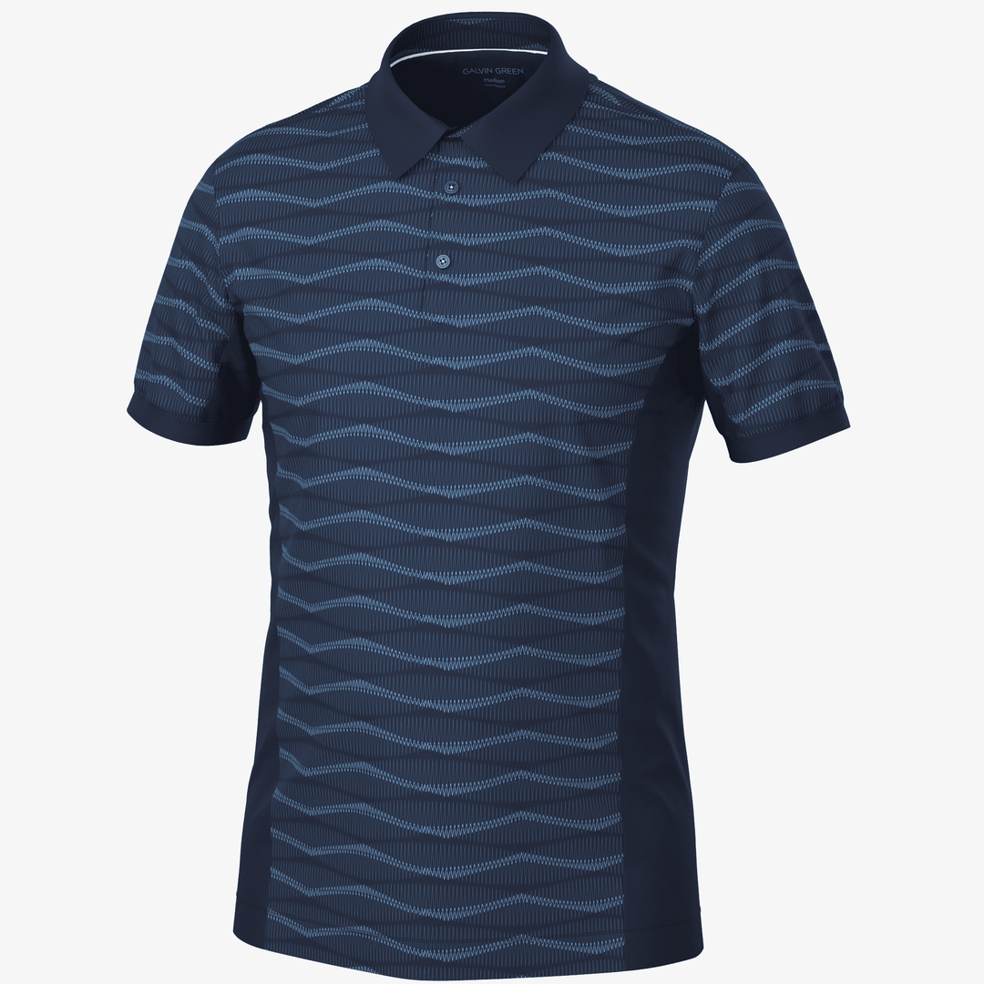 Merlin is a Breathable short sleeve golf shirt for Men in the color Navy/Blue(0)