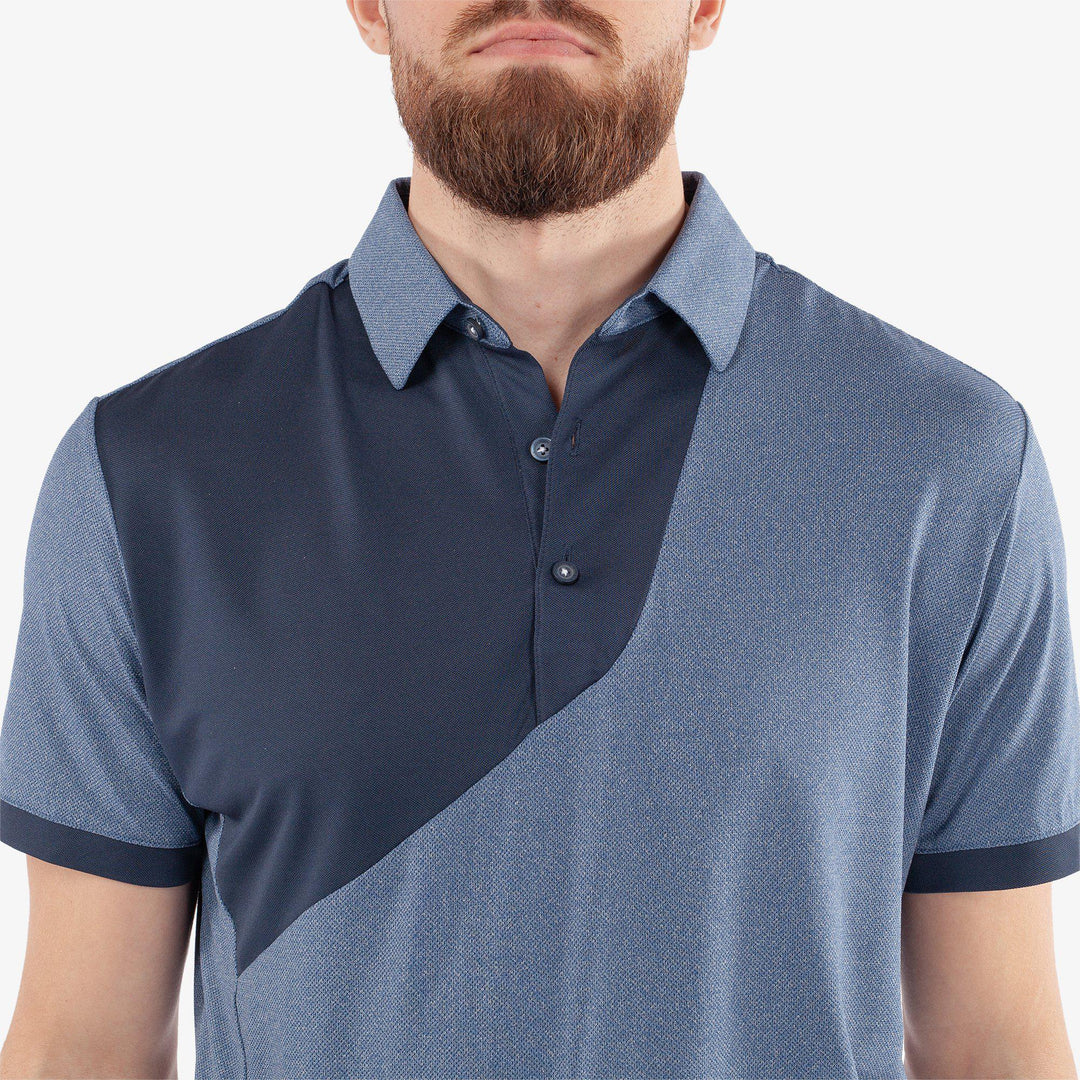 Mikel is a Breathable short sleeve golf shirt for Men in the color Navy(3)