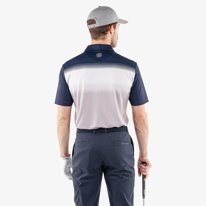 Mirca is a Breathable short sleeve golf shirt for Men in the color Cool Grey/White/Navy(4)