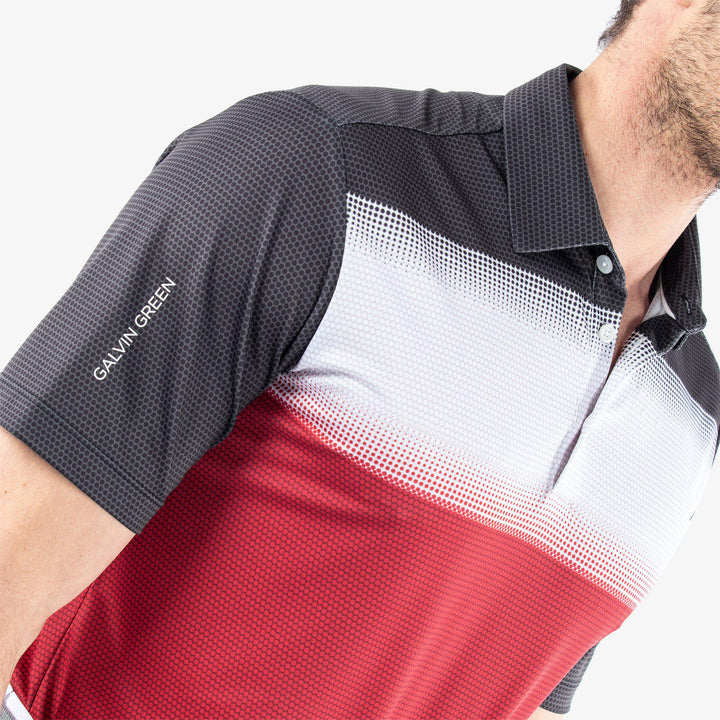 Mirca is a Breathable short sleeve golf shirt for Men in the color Red/White/Black(3)