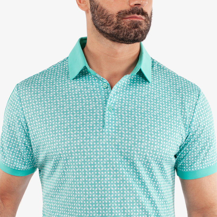 Melvin is a Breathable short sleeve golf shirt for Men in the color Atlantis Green/White(3)