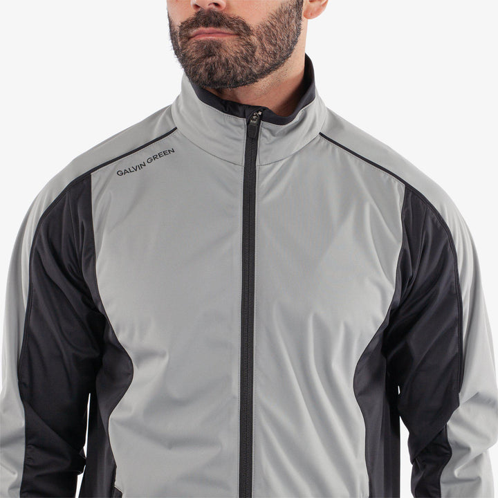 Lyndon is a Windproof and water repellent golf jacket for Men in the color Sharkskin/Black(4)