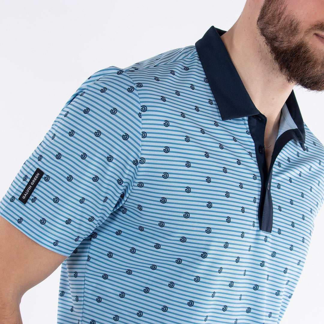 Monty is a Breathable short sleeve golf shirt for Men in the color Blue Bell(3)