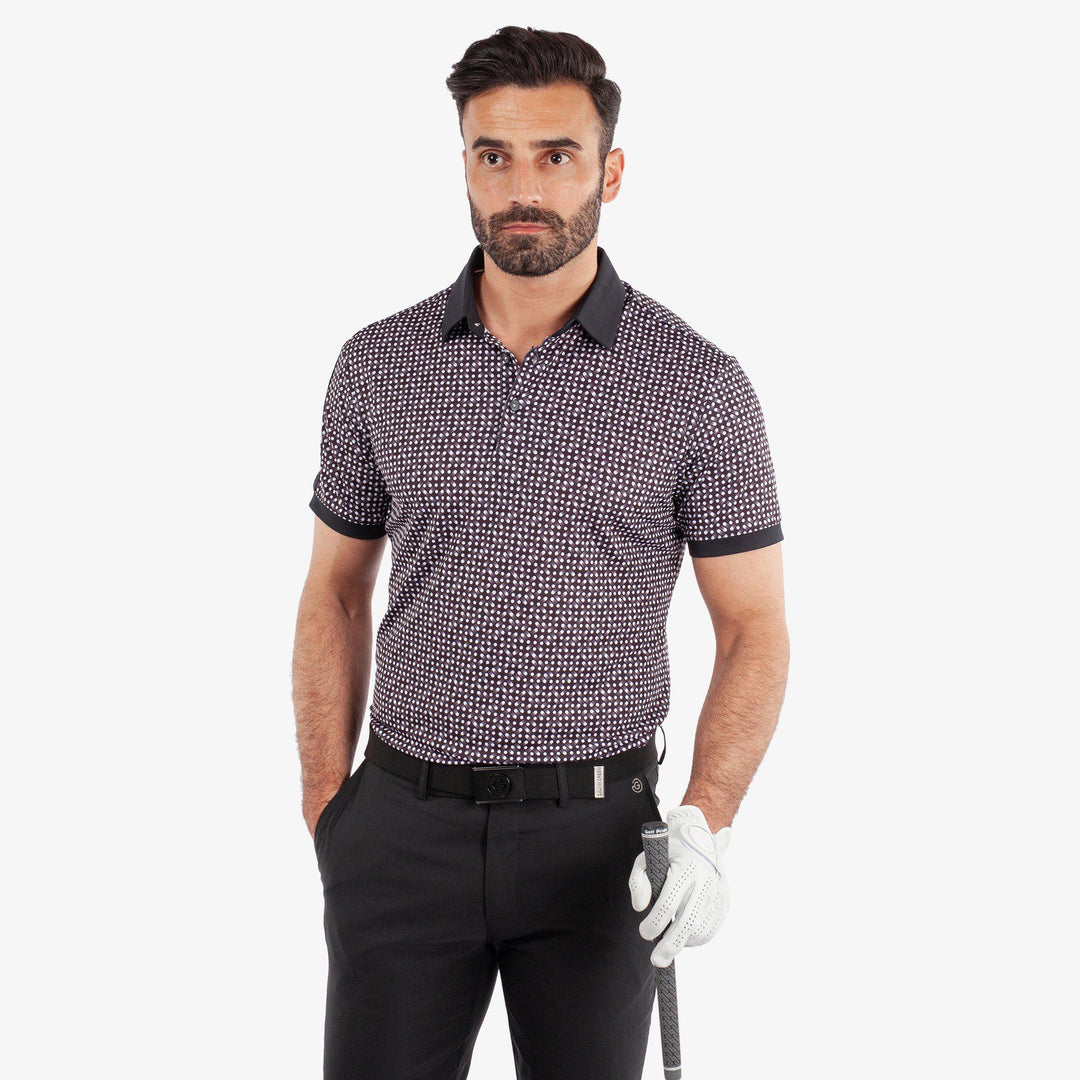 Melvin is a Breathable short sleeve golf shirt for Men in the color Black/White(1)