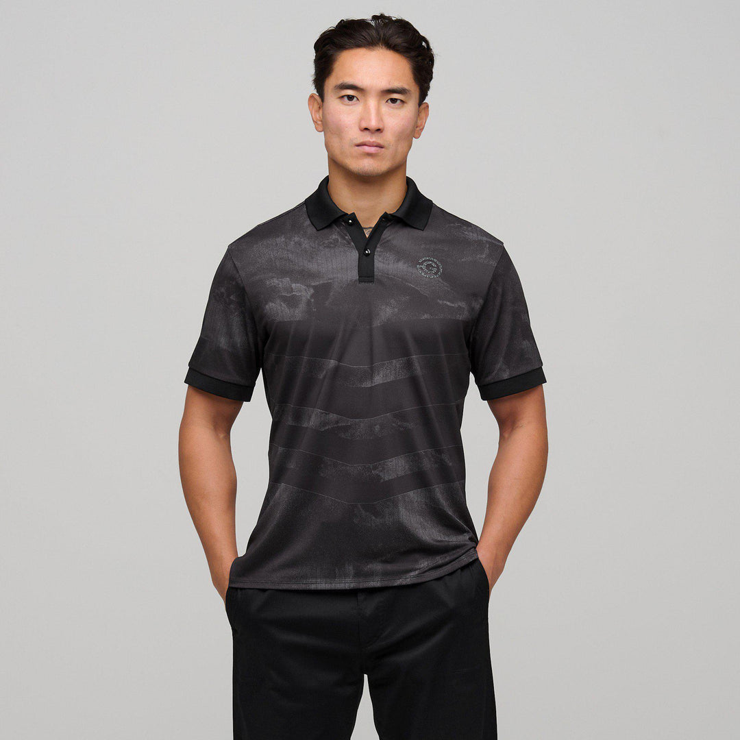 Mirza is a Breathable short sleeve golf shirt for Men in the color Black(1)