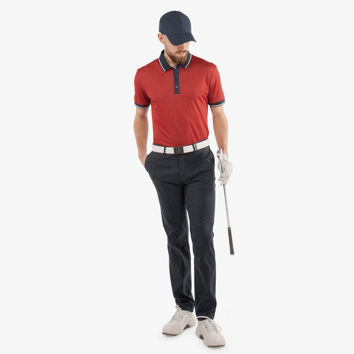 Miller is a Breathable short sleeve golf shirt for Men in the color Red/Navy(2)