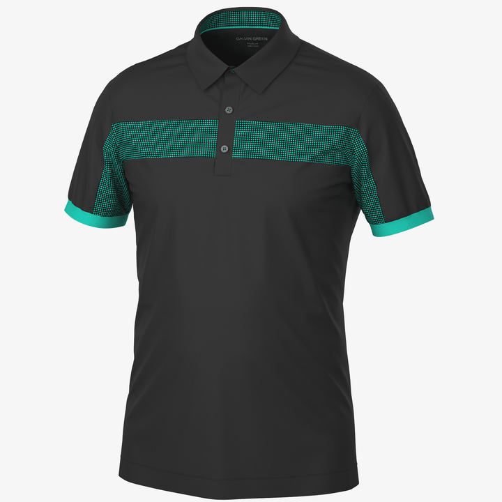 Mills is a Breathable short sleeve golf shirt for Men in the color Black/Atlantis Green(0)