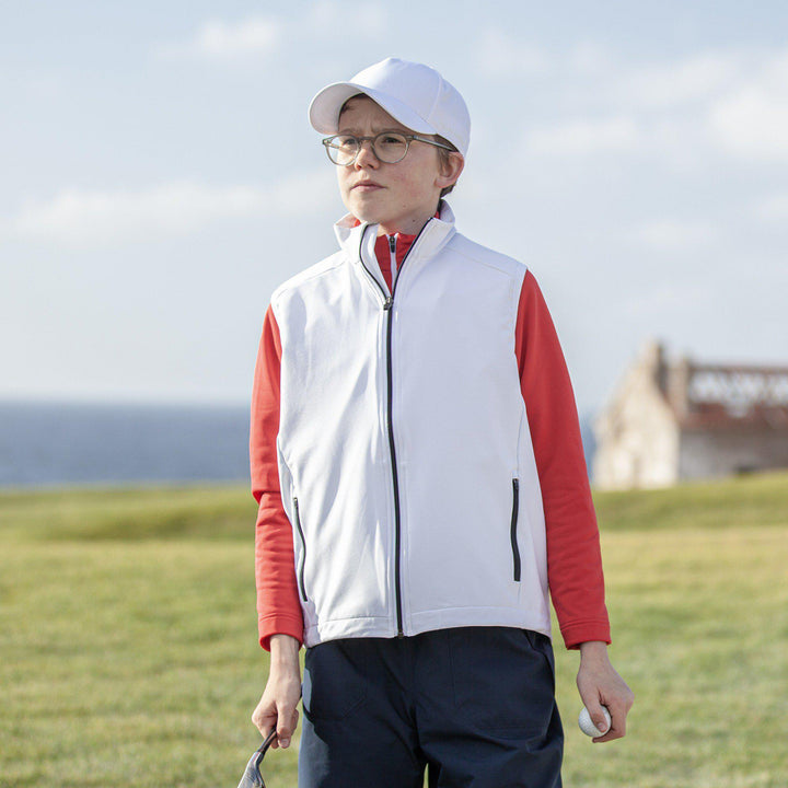 Rio is a Windproof and water repellent golf vest for Juniors in the color White(10)