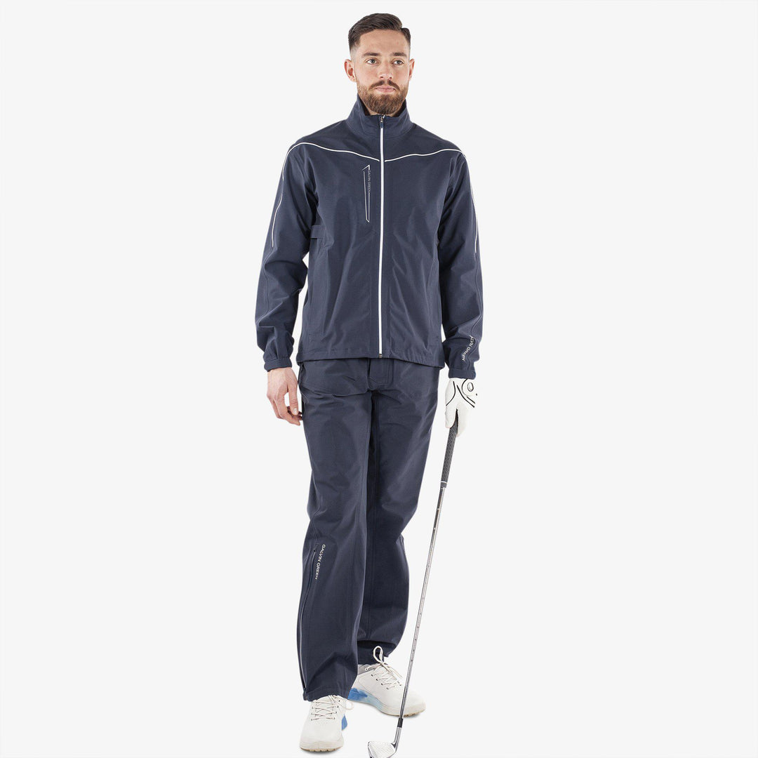 Armstrong solids is a Waterproof golf jacket for Men in the color Navy/White(2)