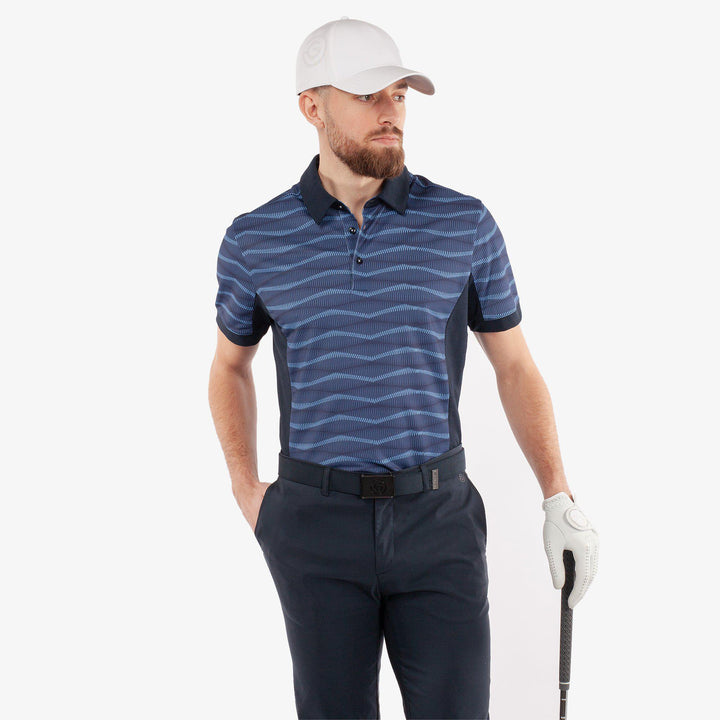 Merlin is a Breathable short sleeve golf shirt for Men in the color Navy/Blue(1)