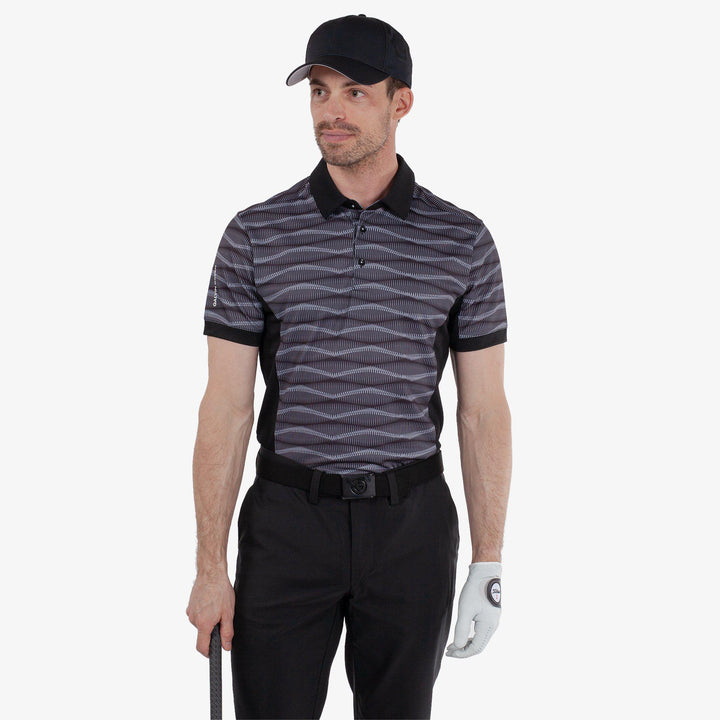 Merlin is a Breathable short sleeve golf shirt for Men in the color Black/Sharkskin(5)