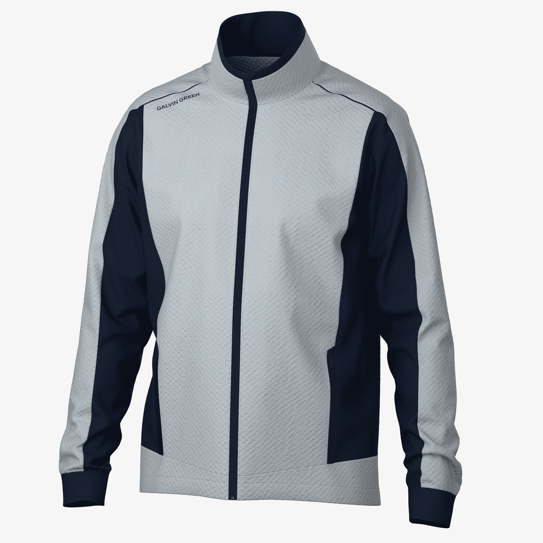 Lyndon is a Windproof and water repellent golf jacket for Men in the color Cool Grey/Navy(0)