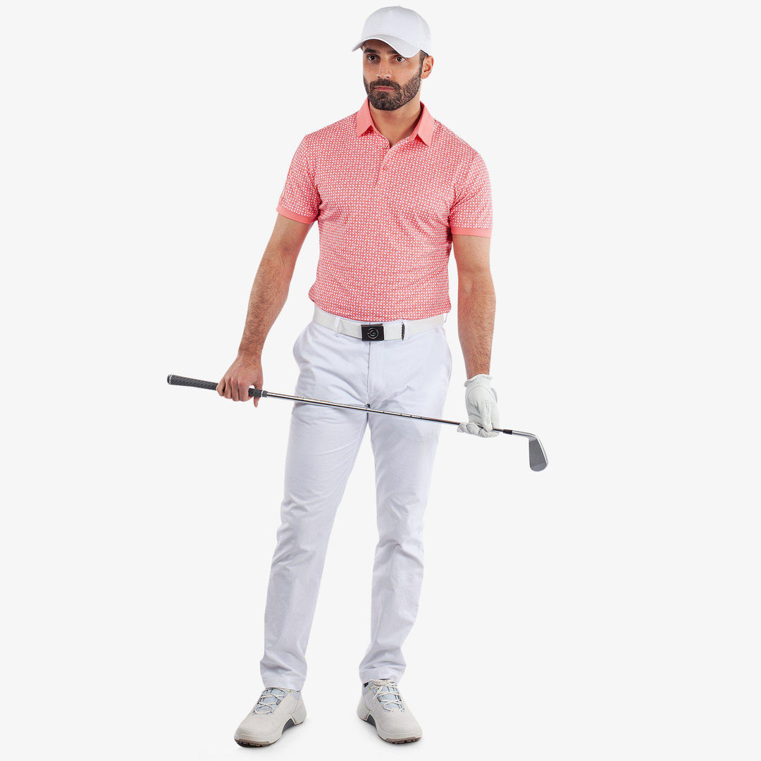 Melvin is a Breathable short sleeve golf shirt for Men in the color Coral/White (2)